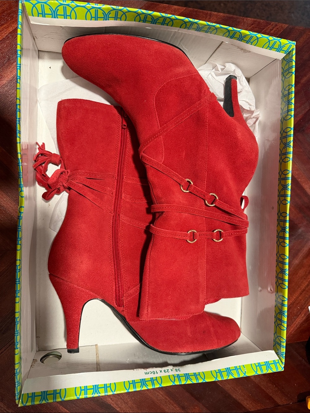 Hot in Hollywood Red Suede Ankle Booties with Buckle Straps